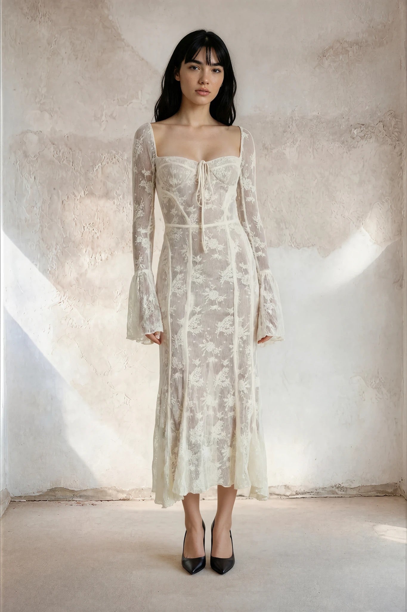 Vestido Maxi Marlene Elegante de Encaje en Blanco