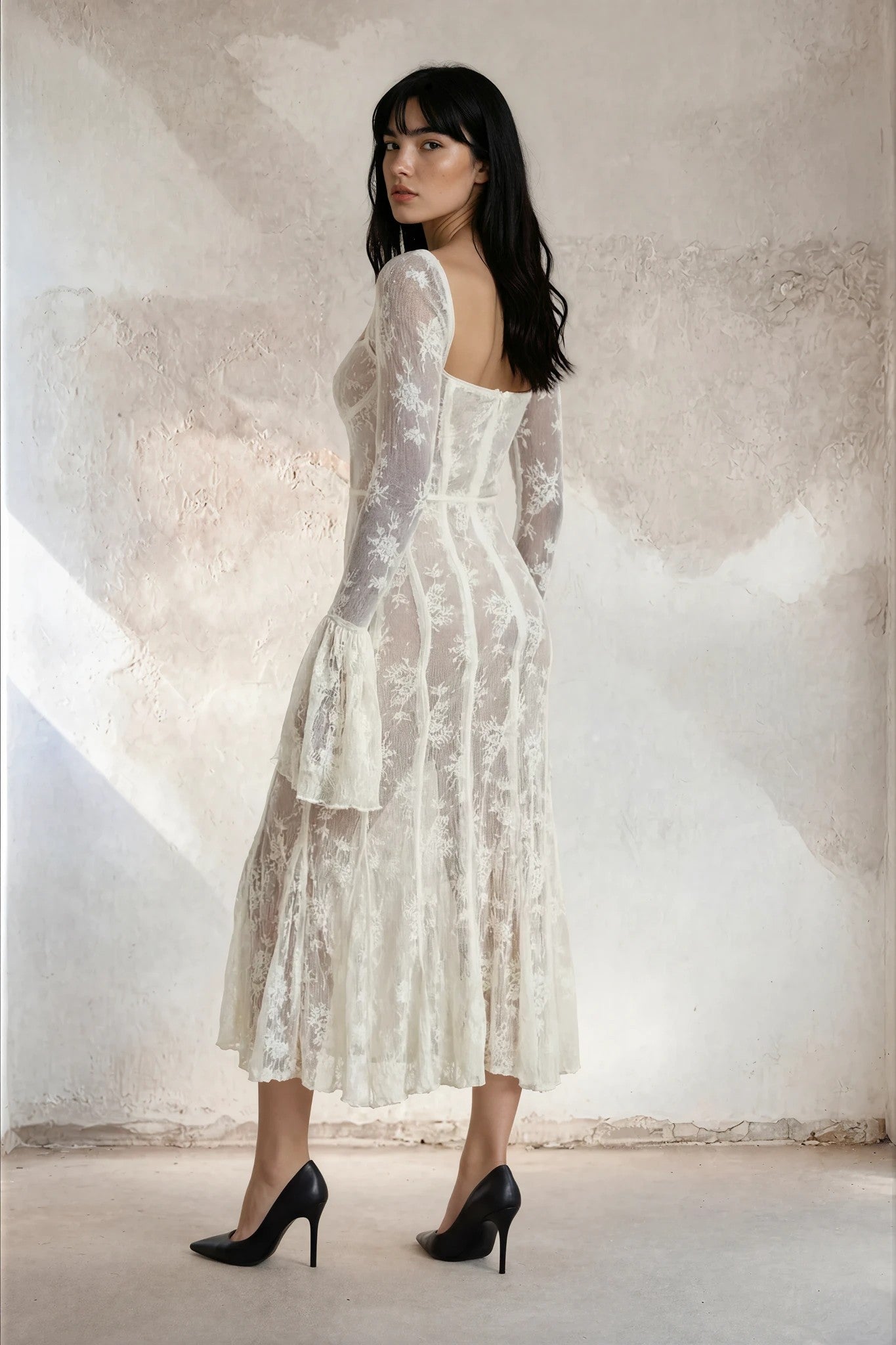 Vestido Maxi Marlene Elegante de Encaje en Blanco