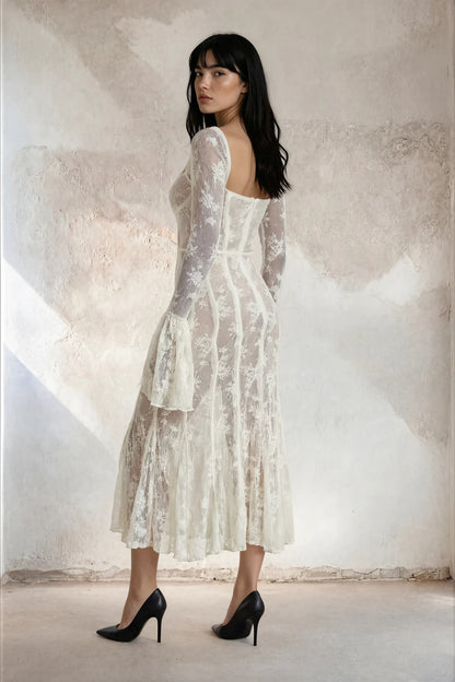 Vestido Maxi Marlene Elegante de Encaje en Blanco