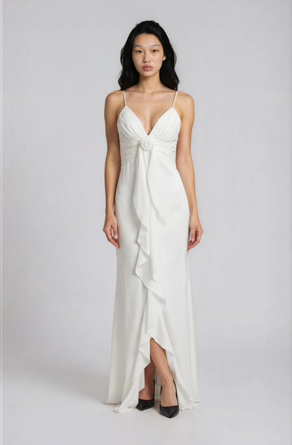 Vestido Maxi Elegante Sin Mangas con Volantes Florales Yvonne