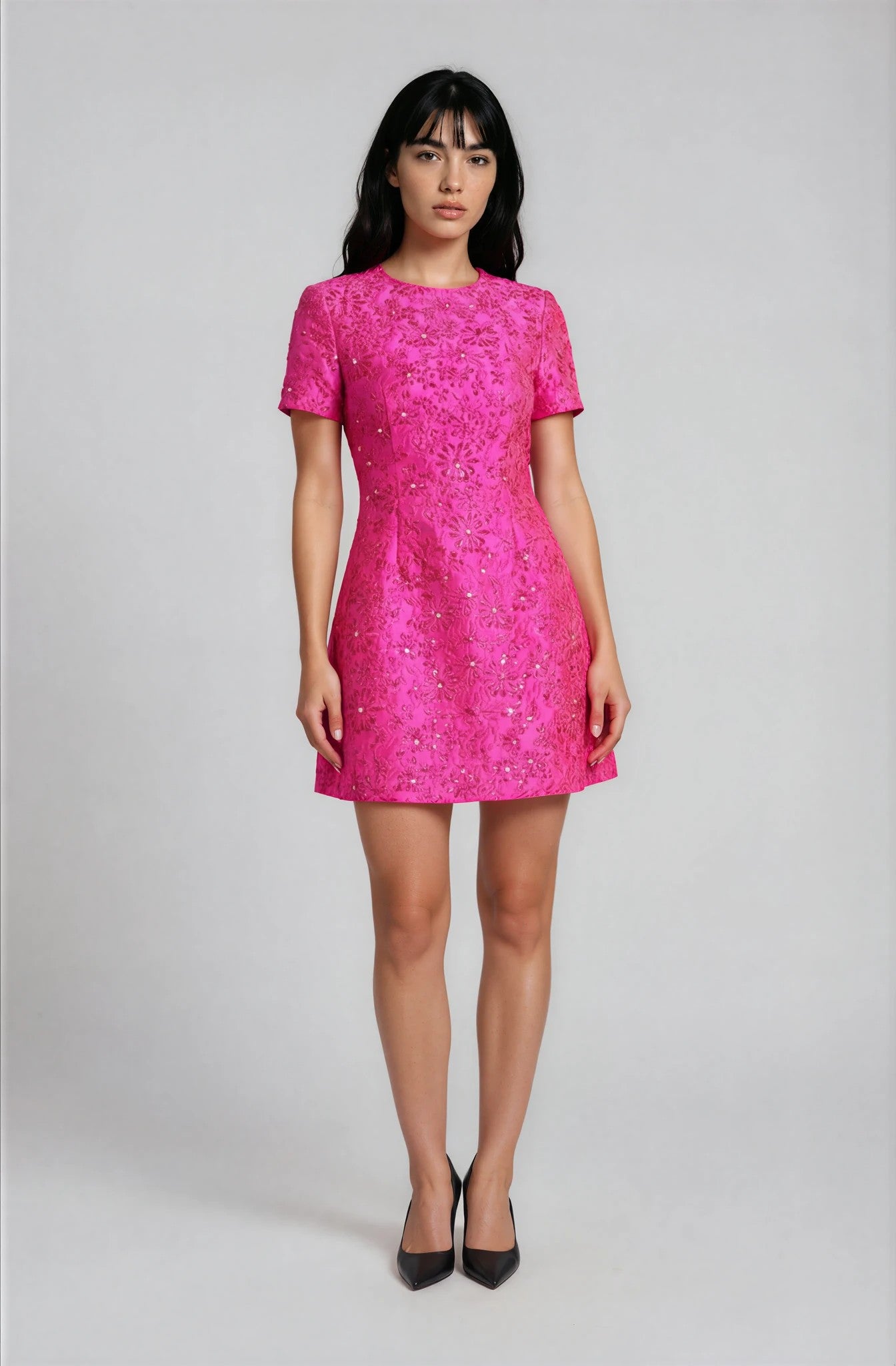 Astrid Elegantes Jacquard-Minikleid Rosa