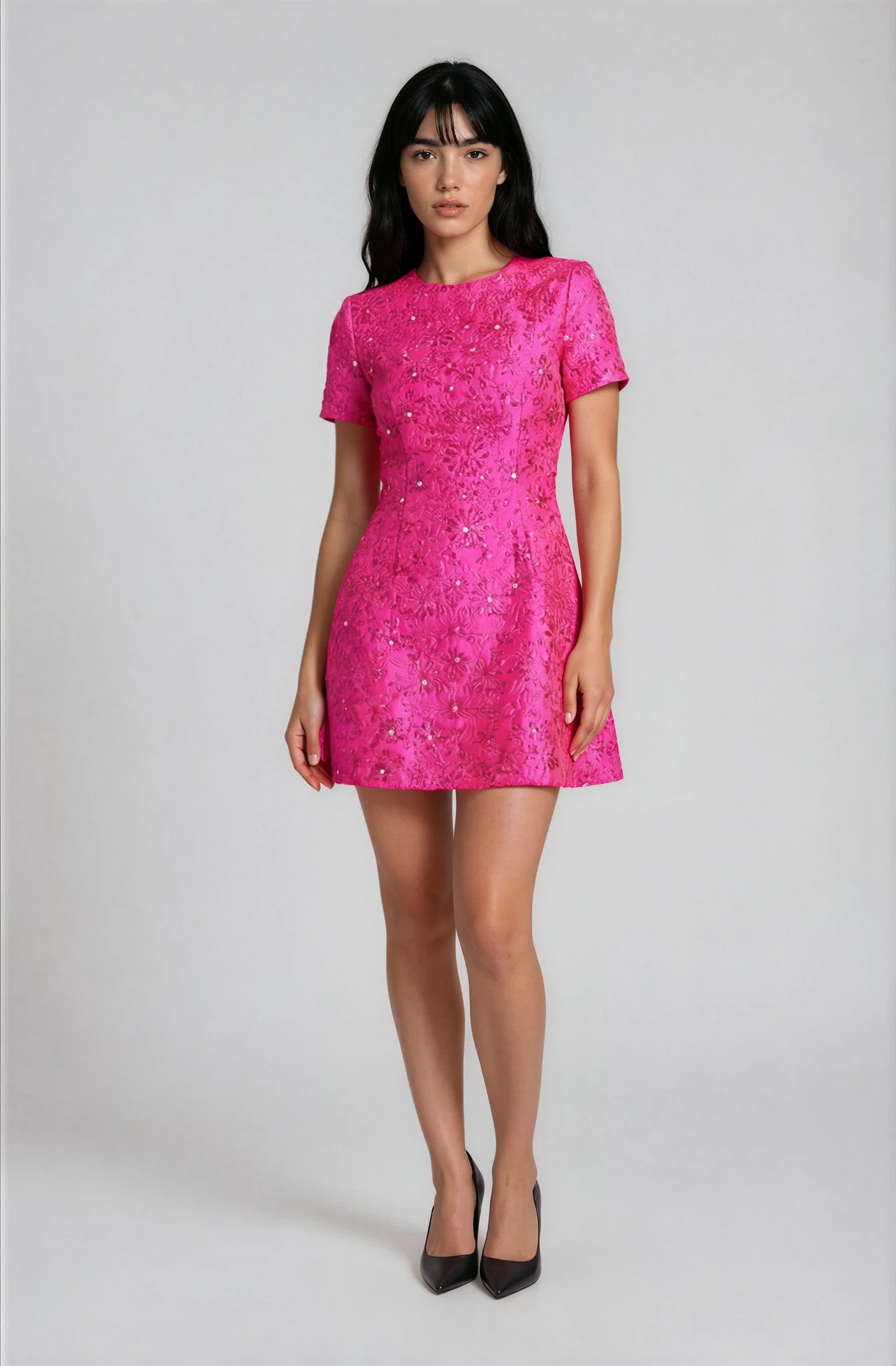 Vestido Mini Astrid Elegante de Jacquard en Rosa