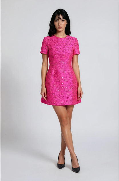Vestido Mini Astrid Elegante de Jacquard en Rosa