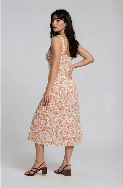 Vestido Midi con Estampado Floral y Tirantes Cami