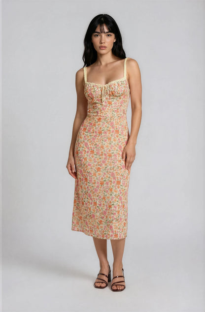 Vestido Midi con Estampado Floral y Tirantes Cami