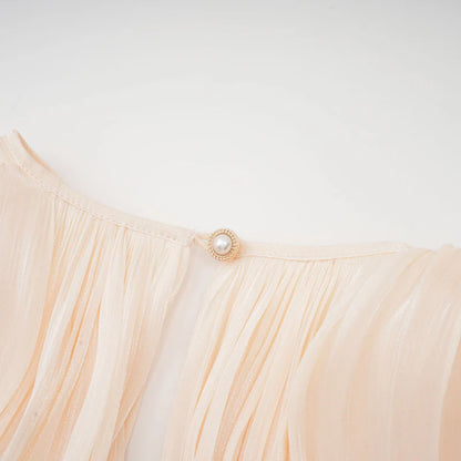 Vestido Mini Eugénie Elegante Plisado en Tono Neutral