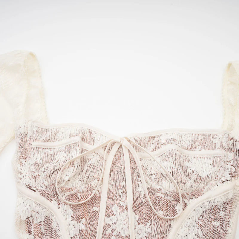 Vestido Maxi Marlene Elegante de Encaje en Blanco