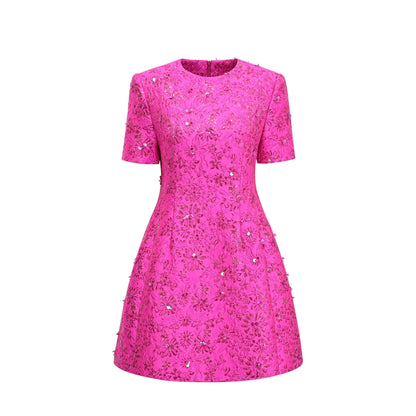 Vestido Mini Astrid Elegante de Jacquard en Rosa