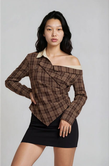 Top Darko Asimétrico de Cuadros en Color Marrón
