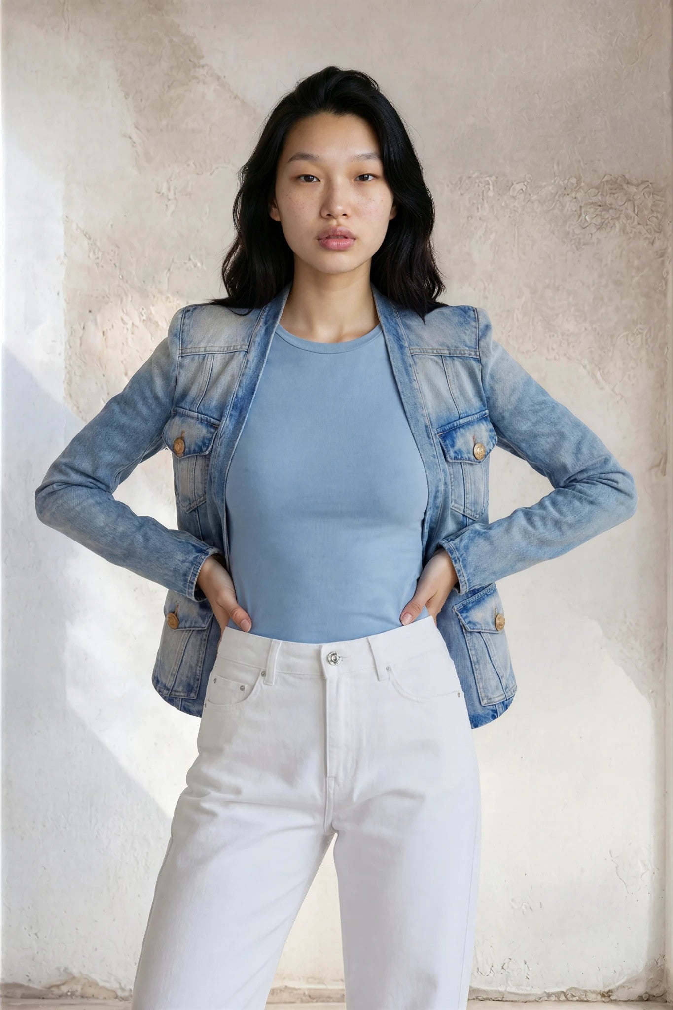 Dionysia Elegante Denimjacke mit Plunge-Ausschnitt