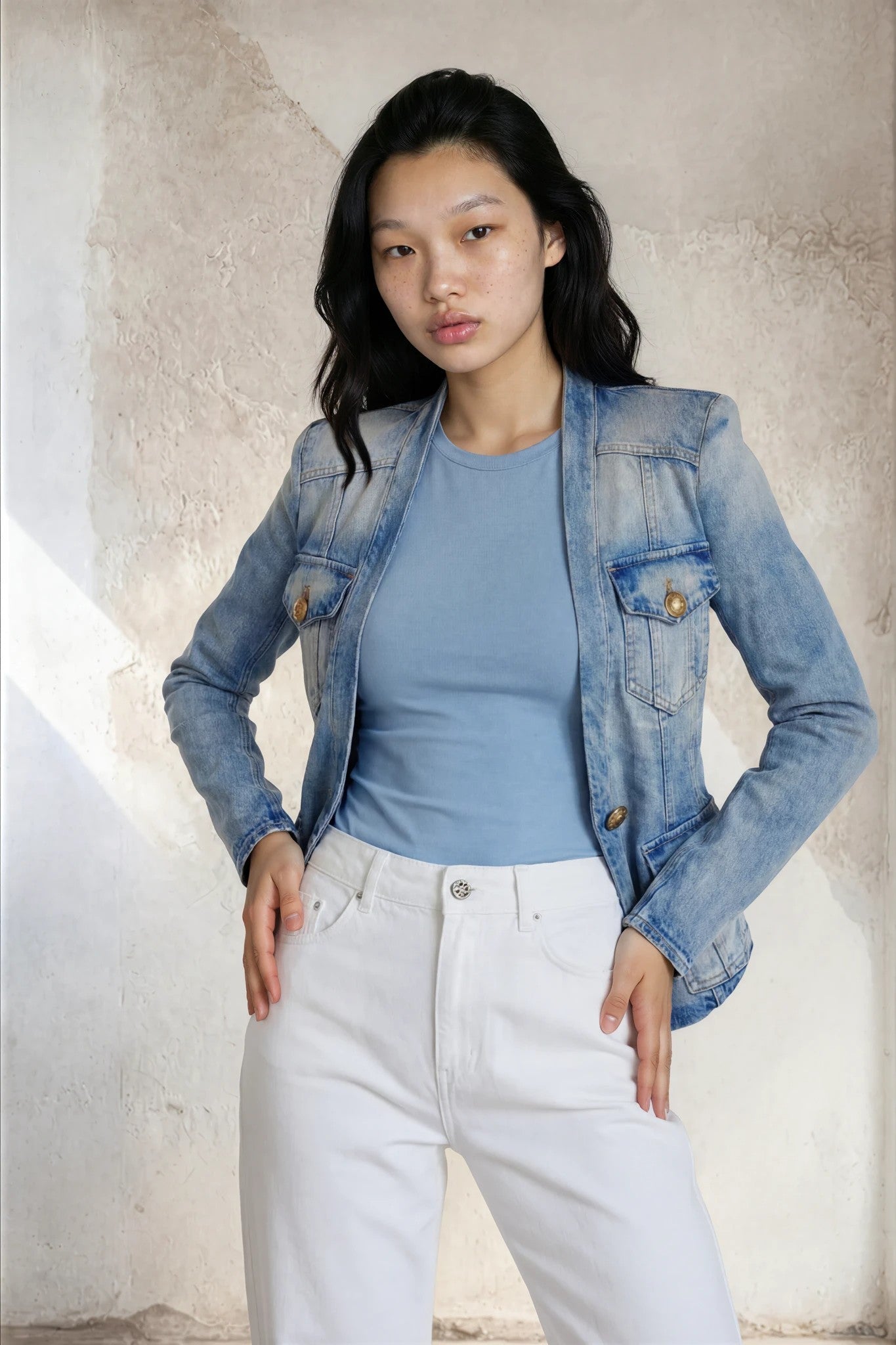 Dionysia Elegante Denimjacke mit Plunge-Ausschnitt